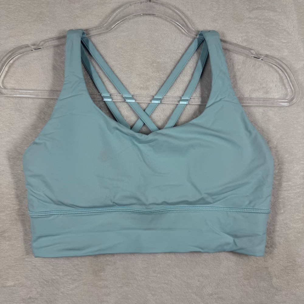 Lululemon Free to Be Serene Bra Blue Linen Size 8 W2AV0S Strappy Yoga Sport Bra